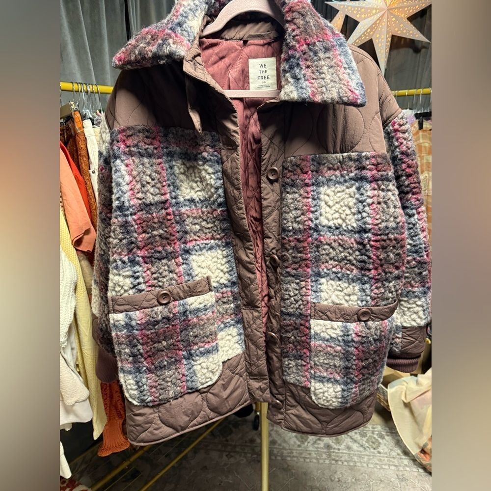 NWOT Free People We the Free Sana Quilted Plaid Fleece Bomber Jacket - Picture 4 of 6